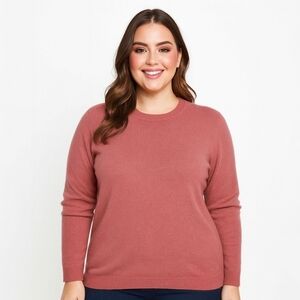 Lands’ End 100% Cashmere Crewneck Sweater XL Rose Pink Ribbed Trim